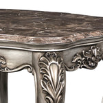 Benzara BM219487 Traditional Wooden End Table with Marble Top and Floral Engravings, Silver