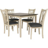 Benzara Transitional 5 Piece Dining Set with Curved Back Chairs, Cream and Brown