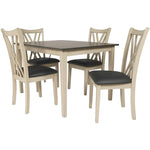 Benzara Transitional 5 Piece Dining Set with Curved Back Chairs, Cream and Brown