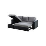 Benzara BM219539 Dual Tone Sleeper Sectional Sofa with Storage Chaise, Gray and Black