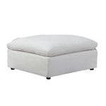 Benzara BM219564 Fabric Upholstered Square Shape Ottoman with Round Legs, Off White