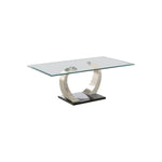 Benzara BM219590 Floating Glass Top Coffee Table with Metal Support, Clear and Silver
