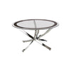 Benzara BM219598 Round Tempered Glass Top Coffee Table with Metal Legs, Silver and Clear