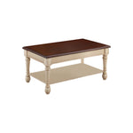 Benzara BM219602 Wooden Frame Coffee Table with Turned Legs, Brown and Antique White