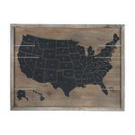 Benzara Wooden Rectangle Wall Art with USA Map Print, Set of 2, Black and Brown