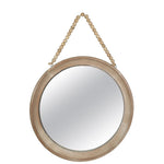 Benzara BM219649 Round Wood Encased Mirror with Beaded Hanger, Large, Set of 2, Brown