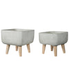 Benzara BM219663 Square Cement Pot with Detachable Wooden Legs, Set of 2, White and Brown
