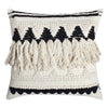 Benzara BM219703 20 x 20 Fringed Cotton Accent Pillow Cover, White and Black