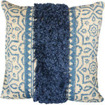 Benzara BM219709 18 x 18 Fringed Cotton Accent Pillow Cover, Blue and Cream