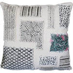 Benzara BM219713 18 x 18 Patched Cotton Accent Pillow Cover with Block Print, White and Black