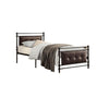 Benzara Twin Size Metal Platform Bed with Button Tufted Leatherette Padding, Black
