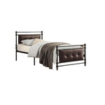 Benzara Twin Size Metal Platform Bed with Button Tufted Leatherette Padding, Black