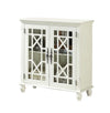 Benzara 2 Door Accent Chest with Glass Inlay Design and Turned Feet, White