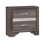 Benzara 2 Drawer Wooden Nightstand with 1 Hidden Jewelry Drawers, Gray and Silver