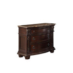 Benzara European Style Nightstand with 3 Drawers and Marble Top, Dark Cherry Brown