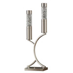 Benzara Metal Table Lamp with 2 Water Dance Lights and Rectangular Base, Silver