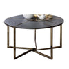 Benzara Modern Round Cocktail Table with Intricate Bottom Details, Black and Gold