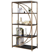 Benzara Modern Style Half Circle Framed Bookcase with 4 Shelves, Gold and Black