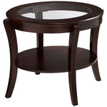 Benzara Oval Top Wooden End Table with Glass Insert and Open Shelf, Espresso Brown