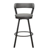 Benzara Leatherette Pub Chair with Curved Design Open Backrest, Set of 2,Light Gray