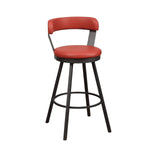 Benzara Leatherette Pub Chair with Curved Design Open Backrest, Set of 2, Red