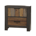 Benzara Plank Style 2 Drawer Wooden Nightstand with Metal Bar Handles, Brown