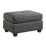 Benzara Fabric Upholstered Rectangular Ottoman with Nailhead Trims, Gray