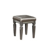 Benzara Faux Leather Padded Vanity Stool with Turned Tapered Legs, Silver