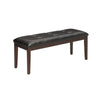Benzara Button Tufted Leatherette Rectangular Bench with Block Legs,Brown and Black