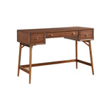 Benzara 3 Drawer Wooden Counter Height Writing Desk with Splayed Legs, Walnut Brown