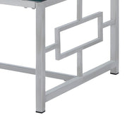 Benzara Glass Top Cocktail Table with Geometric Metal Base, Chrome and Clear