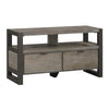 Benzara Rustic 2 Drawer TV Stand with Metal Base and Open Compartments, Dark Gray