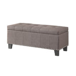 Benzara Fabric Button Tufted Lift Top Storage Bench with Nailhead Trim, Brown