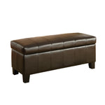 Benzara Rectangular Leatherette Bench with Double Stitching Details, Dark Brown