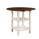 Benzara Round Top Counter Height Table with 2 Open Shelves, Antique White and Brown