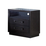 Benzara 2 Drawers Glass Top Nightstand with Floating Plinth Base, Charcoal Gray