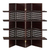 Benzara BM220204 4 Panel Wooden Screen with 4 Shelves and Cut Out Details, Dark Brown