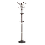 Benzara BM220221 Metal Pole Coat Rack with Round Base and Multiple Hooks, Espresso Brown