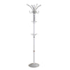 Benzara BM220224 Metal Pole Coat Rack with Round Base and Multiple Hooks, White