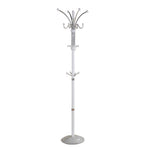 Benzara BM220224 Metal Pole Coat Rack with Round Base and Multiple Hooks, White