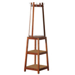 Benzara BM220227 Wooden Swivel Hall Stand with Mirror and Multiple Hooks, Cherry Brown