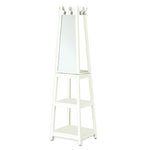 Benzara BM220228 Wooden Frame Swivel Hall Stand with Mirror and Multiple Hooks, White