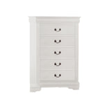 Benzara BM220335 5 Drawer Wooden Chest with Metal Hanging Pulls and Bracket Feet, White