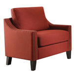 Benzara BM220361 Fabric Upholstered Chair with Low Track Arms and Nailhead Trim, Red
