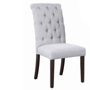 Benzara BM220555 Button Tufted Back Side Chair with Wooden Legs, Set of 2, Gray and Brown