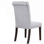Benzara BM220555 Button Tufted Back Side Chair with Wooden Legs, Set of 2, Gray and Brown