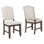 Benzara BM220557 Arched Open Back Side Chair with Nailhead Accents,Set of 2, Beige and Brown
