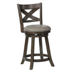 Benzara BM220560 Curved Back Swivel Pub stool with Leatherette Seat,Set of 2, Gray and Brown