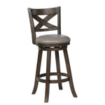 Benzara BM220563 Curved Back Swivel Bar Stool with Leatherette Seat,Set of 2, Gray and Brown