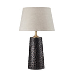Benzara BM220573 Tapered Drum Shade Table Lamp with Honeycomb Design, Black and Light Gray